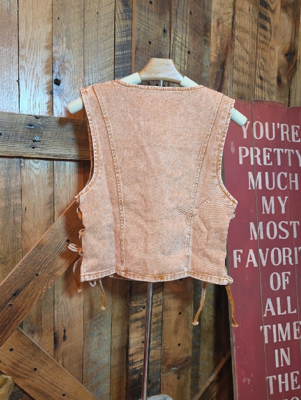 193p Washed Rust Sleeveless Lace-Up Button Vest - Picture 10 of 11